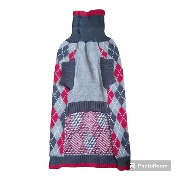 NWOT Argyle Red/Gray Diamond Knit Turtleneck Dog Sweater 100% Acrylic-Size Large - Picture 3 of 6